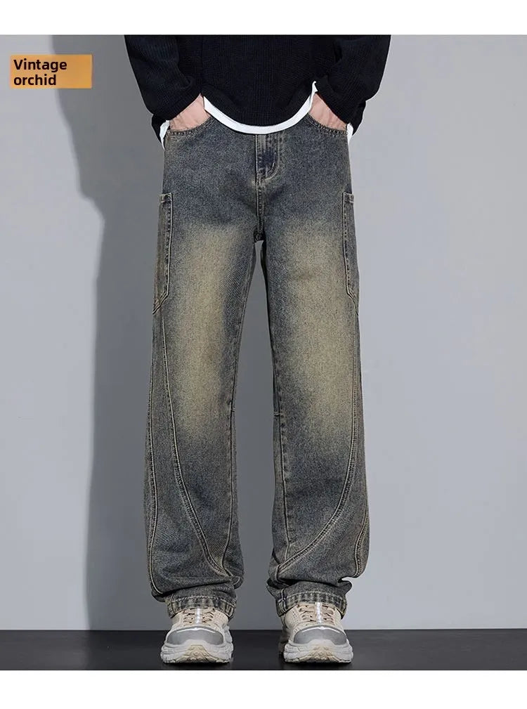 Men's Autumn and Winter New American Style Trendy Jeans with Straight Pockets and Versatile Blue Jeans in Three Colors To Choose