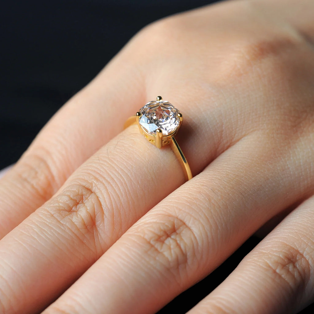 1.5ct 5A Octagon Rose Cut Cubic Zirconia Morganite Pink Solitaire Ring 18K Yellow Gold Plating 925 Sterling Silver