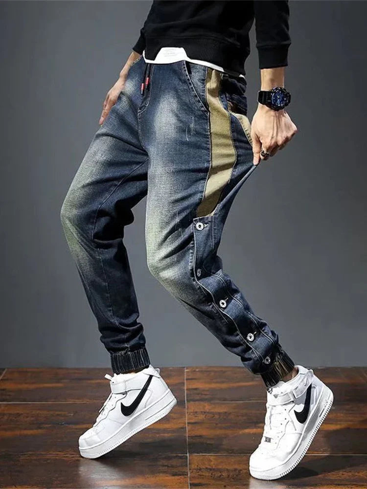 Mens Jeans Harem Pants Fashion Pockets Loose fit Baggy Moto Jeans