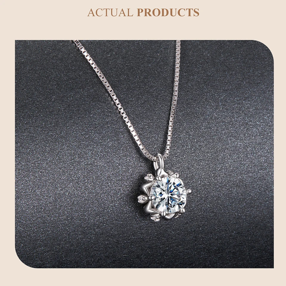 0.5CT Flower Buds Moissanite Necklace, 925 Sterling Silver Halo Pendant Necklace with Box Chain for Women Romantic Gift