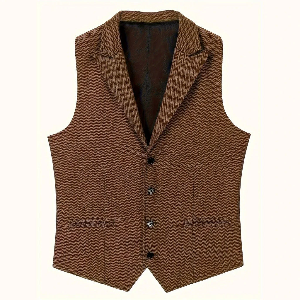 Men Vest Brown Herringbone Single Button With Lapel Waistcoat For Wedding Party Business Work Office Daily Casual Men Suit Vest