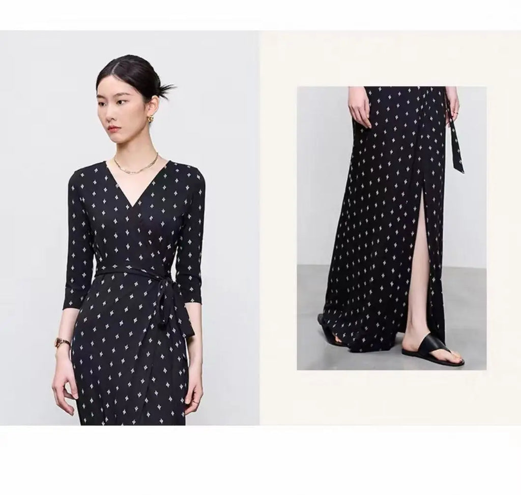 High End Half Sleeved Floral Long Dress For Women, 2026 Spring/Summer One-Piece Lace Up Lazy And Relaxed Vacation Dress