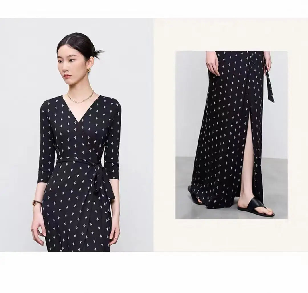 High End Half Sleeved Floral Long Dress For Women, 2026 Spring/Summer One-Piece Lace Up Lazy And Relaxed Vacation Dress