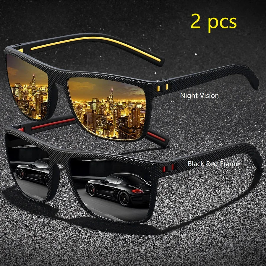 2PCS Fashion Vintage Check Pattern Sunglasses For Men Women Fishing Driving Fashion Square Brand Design Sun Glasses UV400 Eyewea