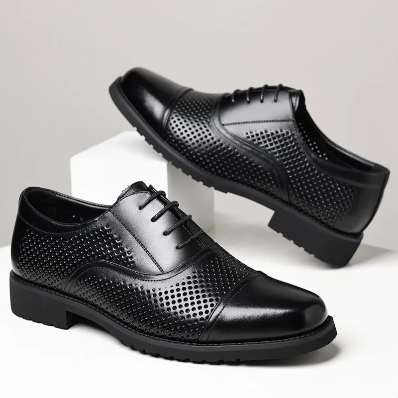 Breathable Hallow New Designer Cow Leather Shoes for Man Summer Autumn Fashion Business Casual Dress Shoes Loafers Man