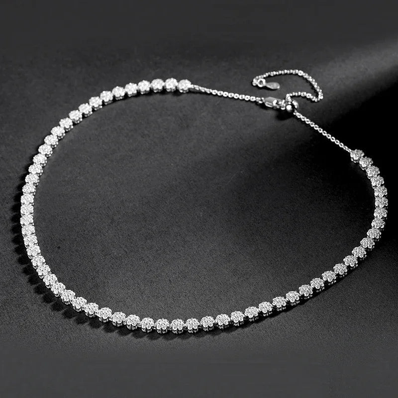 Flower Full 1.5mm D Color Moissanite Diamond Tennis Bracelet for Women 925 Silver GRA Certified Bridal Wedding Bangle Gift