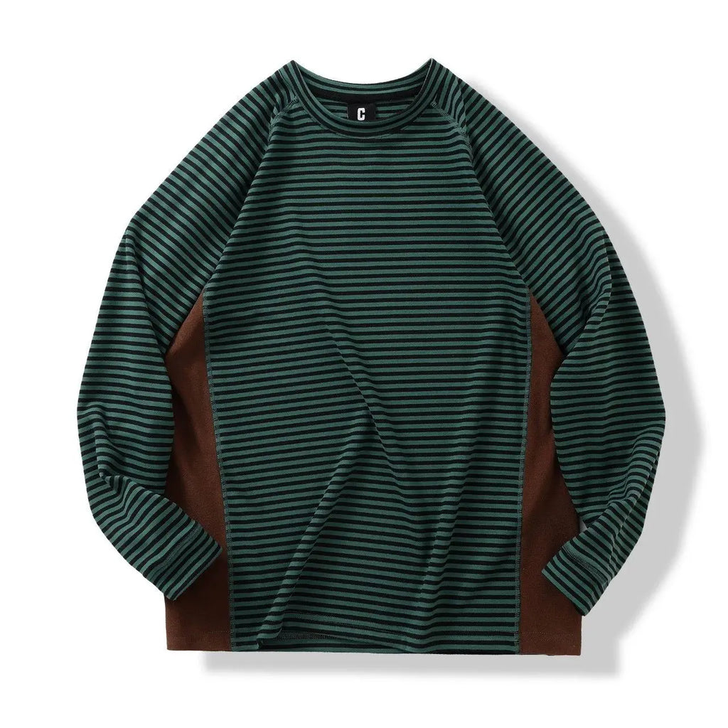 Insulated Patchwork Striped Sweatshirt with Contrast Details Unisex, Loose-fitting Spring and Autumn Undershirt.