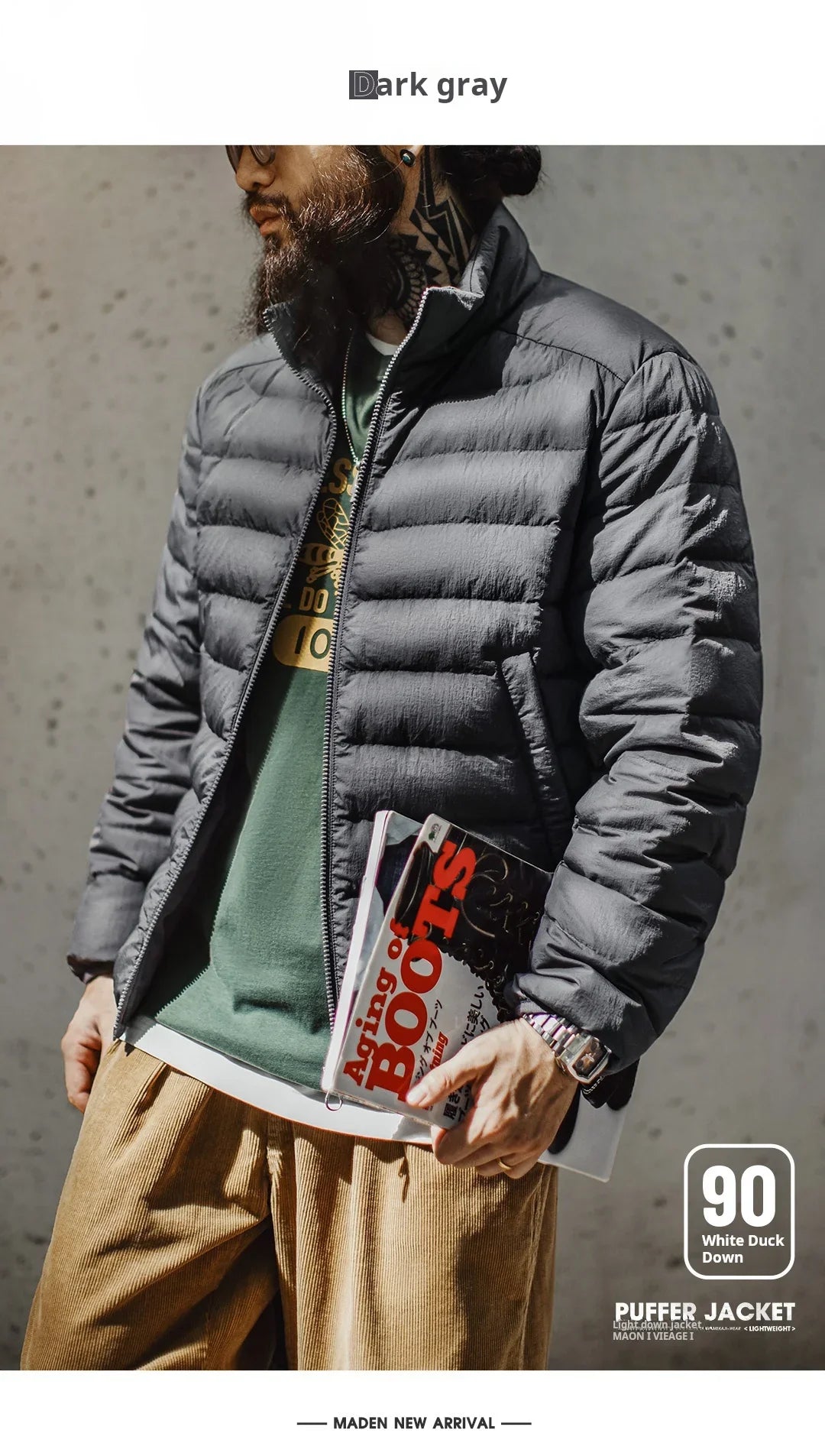 Winter Men's Stand-up Collar Down Jacket Lightweight Hydrophobic White Duck Down Filling Coat Warm Inner Layer for Fall