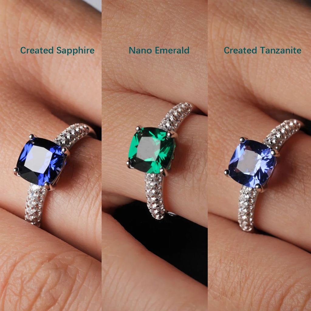 2.22ct Created Sapphire Nano Emerald Tanzanite Solitaire Ring 925 Sterling Silver for Women Daily Party Jewelry  sets gift