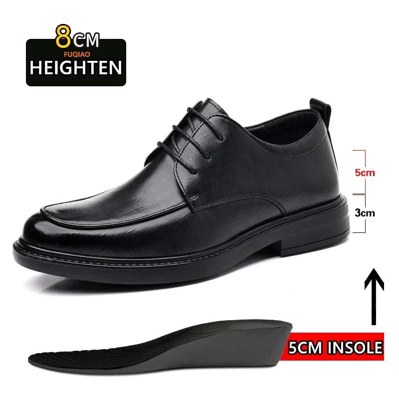 Big Size Elevator Shoes Men Leather Shoes Height Increasing Shoes For Man Increase Insole 6-8CM Invisible Heightening Lift Shoes