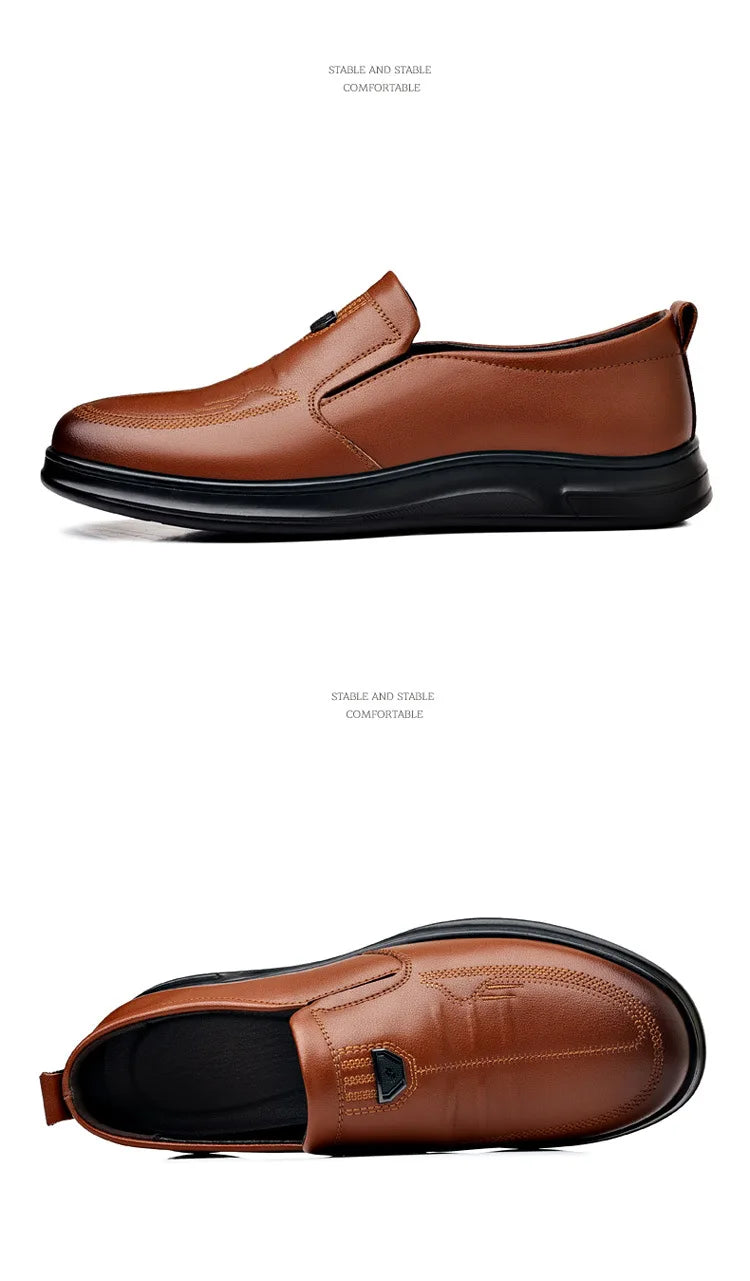 Men's Leather Business Loafers Spring Autumn Black Slip-On Shoes Male Breathable Soft Sole Comfortable Casual Driving Shoes Man