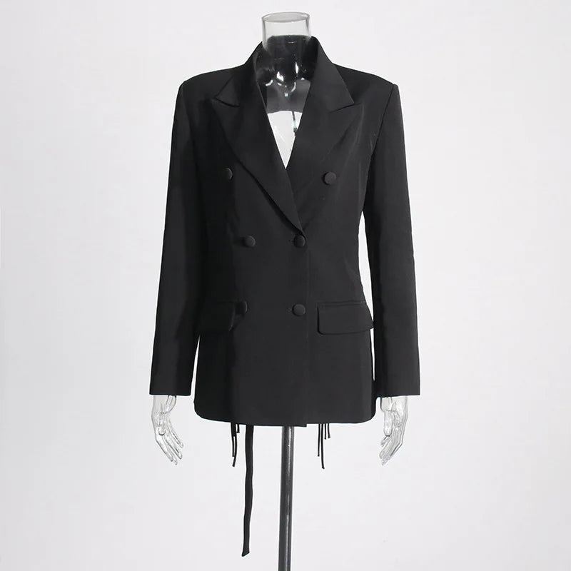 New Arrival Women Back Hollow Out Design Double Breasted Suit Jackets Y2K High Street Streamer Decoration Temperament Coat