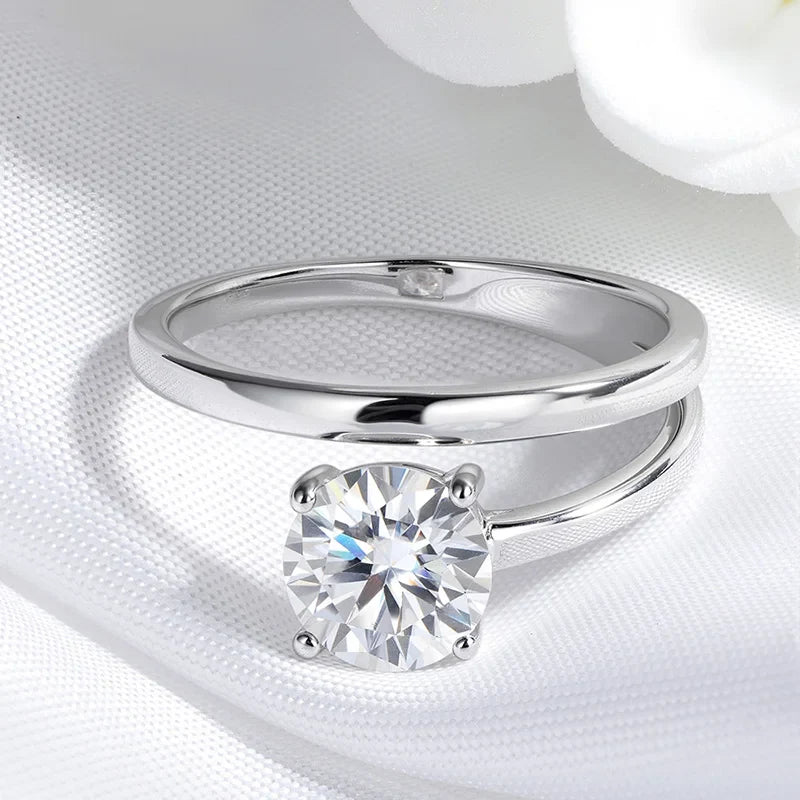 1CT 2CT Certified Moissanite Rings for Women Sparkling Brilliant Cut Wedding Bands 100% Real 925 Pure Silver Jewelry