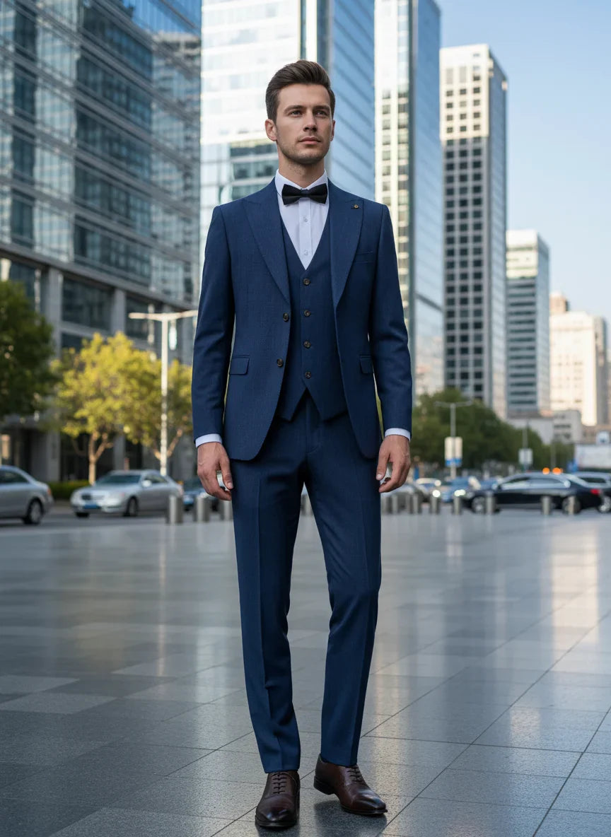 New 2 buttons on suit blue modern design mens office wear blazer coustime homme luxe Bead edge craftsmanship