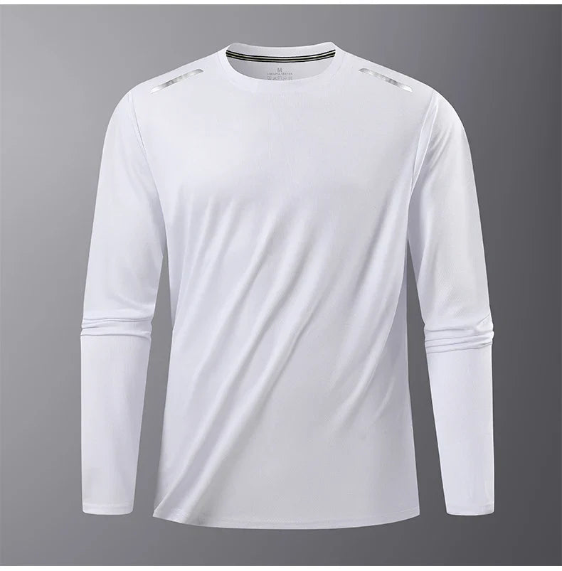 Men's Summer Long Sleeve Tops Outdoor Elastic Quick-Drying Breathable Cool Sweatshirt Men Jogging Reflective Strip Sweatshirt