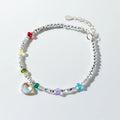 925 Sterling Silver Rainbow Color Crystal Beads Bracelet Charm Heart Moonstone Link Chain Bracelets For Women Jewelry