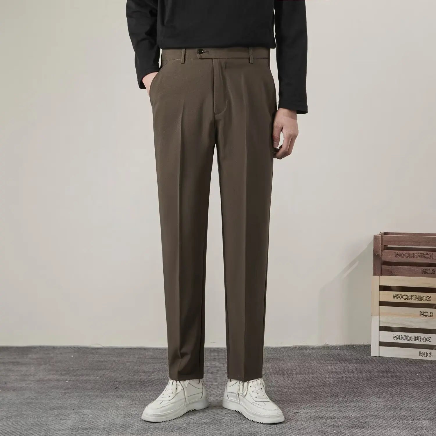 Men's Solid Color Straight Casual Pants
