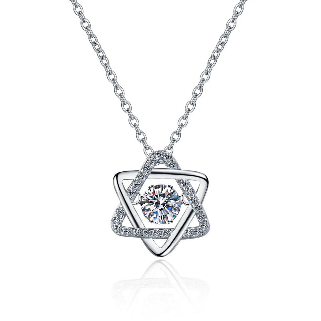 Simulation Diamonds Necklace for Women Six-pointed Star Romantic 0.5ct Moissanite Pendant Wedding S925 Silver Jewelry