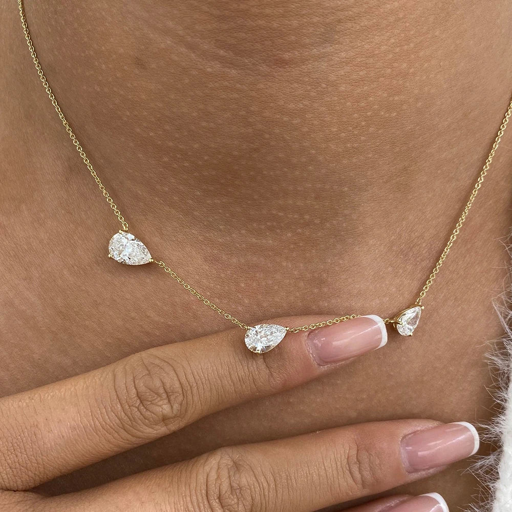 East West 9cttw Pear Cut Moissanite Necklace for Women 925 Sterling Silver Waterdrop Diamond Neckchain Wedding Party Jewelry GRA