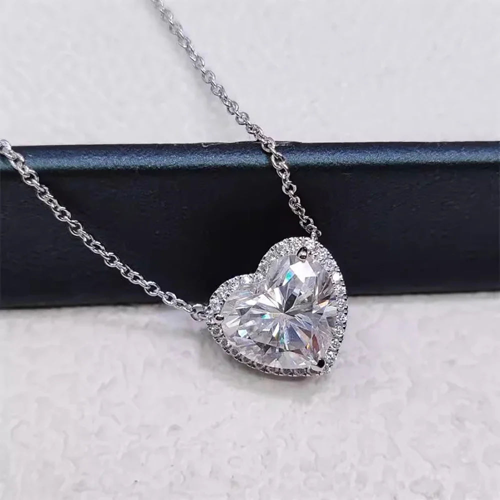 1-4CT Full Moissanite Pendant Necklace With  Certificates Heart Cut Halo Diamond Necklaces For Women 925 Silver Fine Jewelry