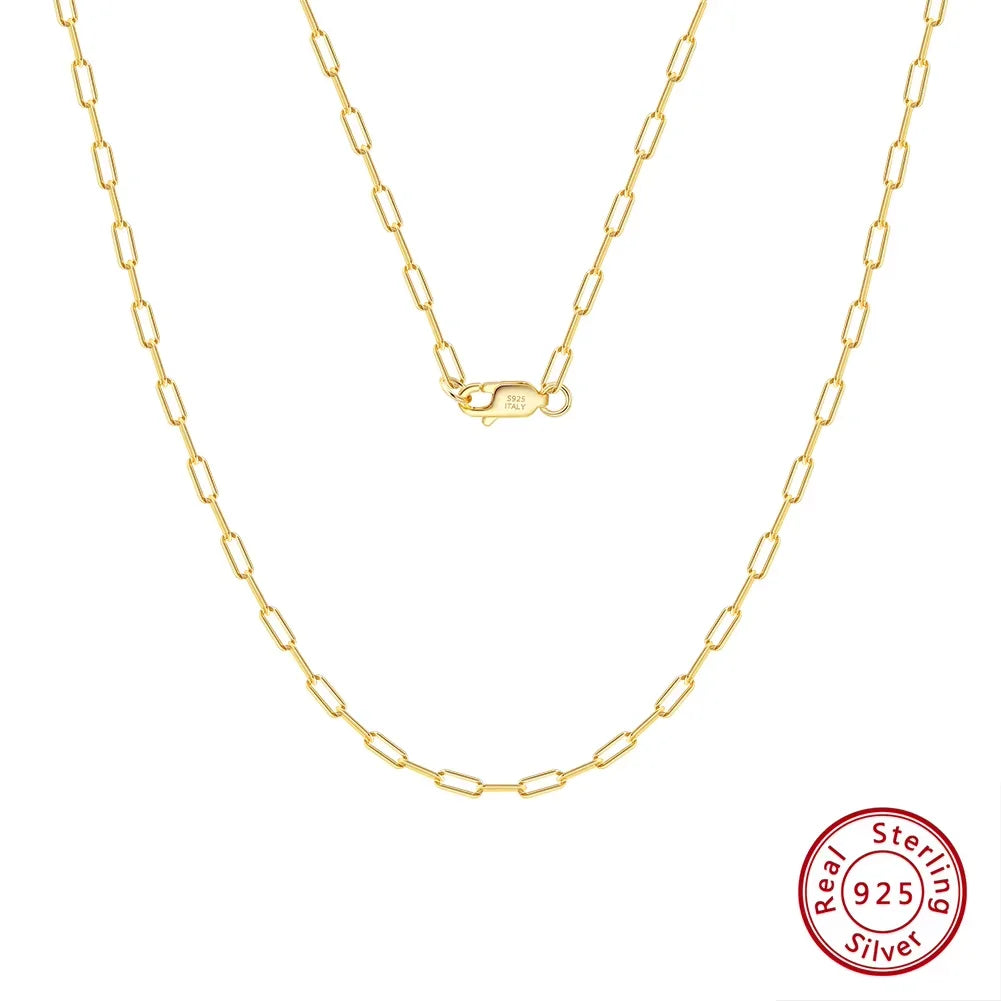 14K Gold 925 Sterling Silver 1.8mm Paperclip Neck Chain Fashion Link Chain Necklaces for Women Dainty Jewelry SC39