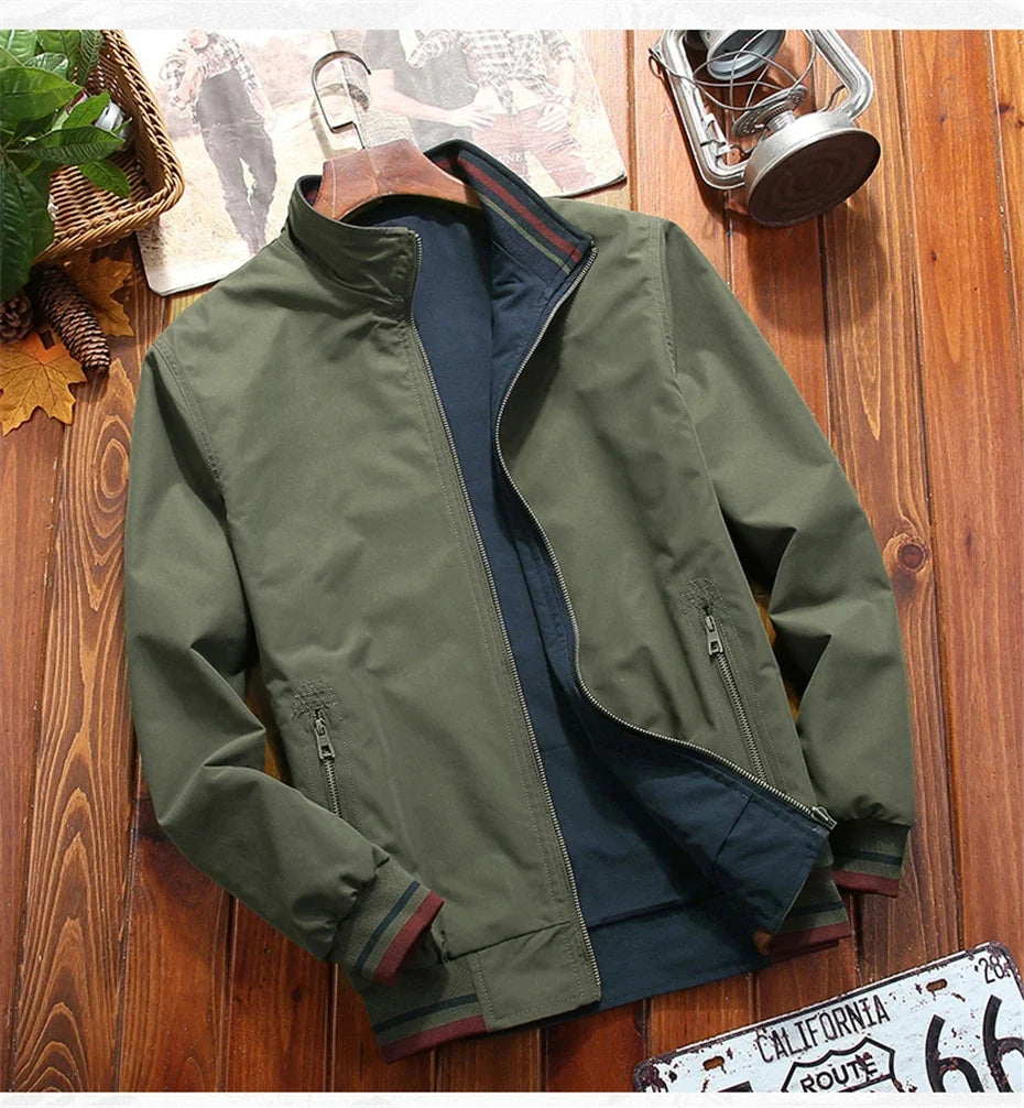 Varsity Jacket Men Windbreaker Double-sided Wear Jackets Men Baseball Jacket Hip Hop Streetwear Coat Solid Color