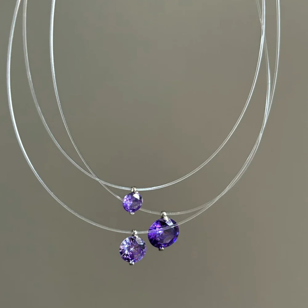 0.5-3CT Fishing Line Colorful Moissanite Pendant Necklace for Women  Certified 925 Sterling Silver Sparkling Diamond Necklace