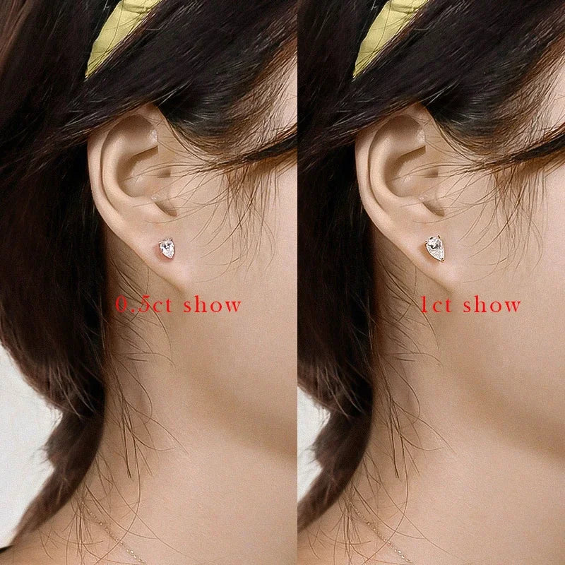 0.5CT 1CT Pear Cut Certified Moissanite Stud Earrings for Women 100% 925 Sterling Silver Plated 18k Gold Wedding Jewelry