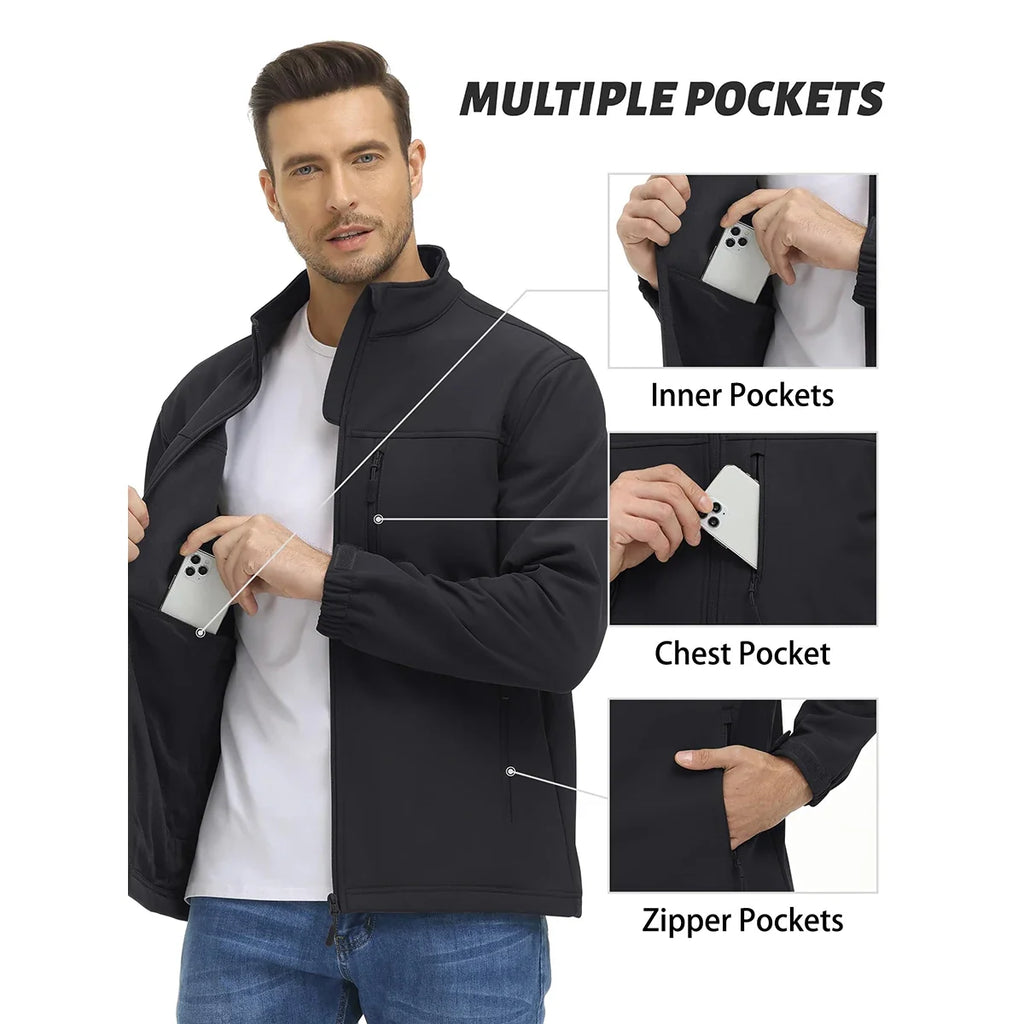 Men's Waterproof Outdoor Hiking Jacket Full Zip Windproof Fleece Lining Warm Fall Winter Work Casual Jackets