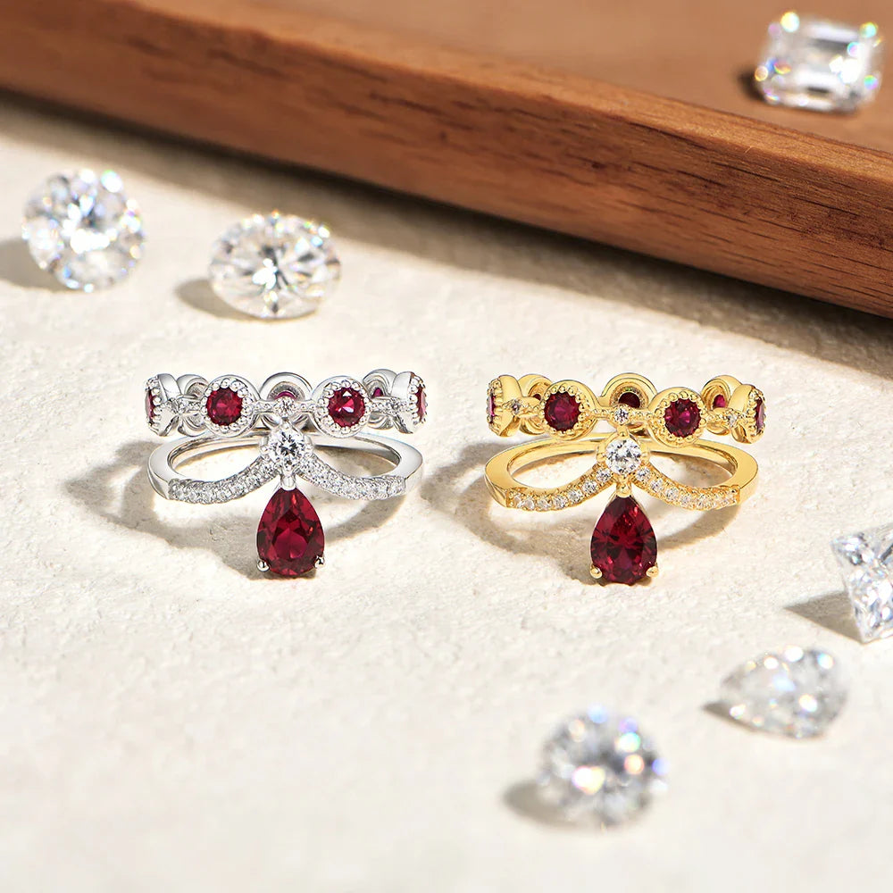 Classic Lab Ruby Rings with Zircon Crown Design Timeless Elegance 925 Sterling Silver Wedding Engagement Ring For Women