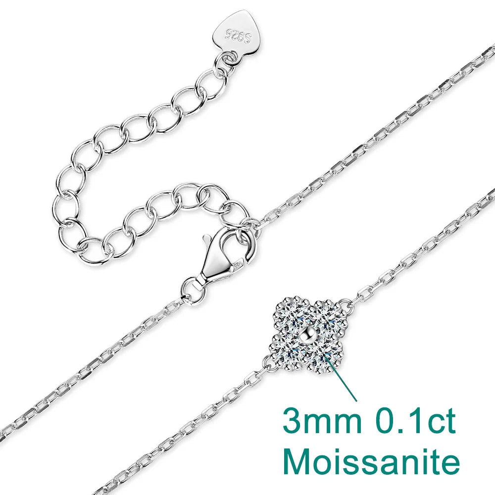 3mm Four Leaf Clover Moissanite Bracelet Necklace for Women D VVS 925 Sterling Silver Lab Diamond Hand Neck Chain Jewelry