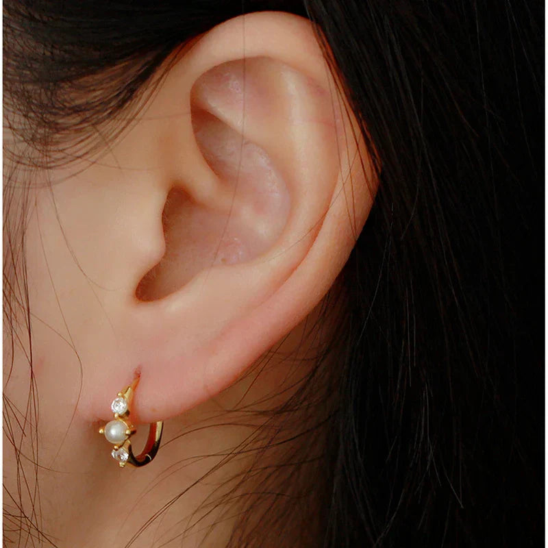 925 Sterling Silver Simple Fashion Synthetic Pearl Ear Buckle Bohemian Hoop Earrings for Women Luxury Fine Jewelry Gift