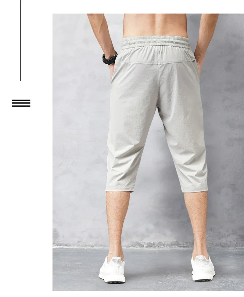 Men's Shorts Summer Breeches 2024 Thin Nylon 3/4 Length Trousers Male Bermuda Board Quick Drying Beach Black Men's Long Shorts