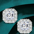 1/2carat Asscher Cut Moissanite Stud Earrings with Certificates Square Halo Diamond Earring for Women 925 Silver Fine Jewelry
