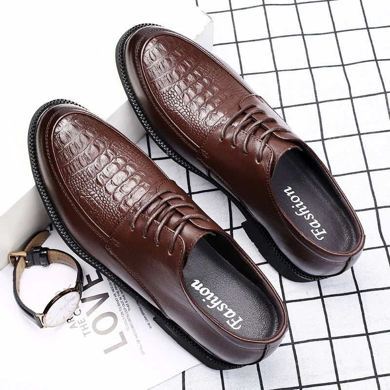 Luxury Brand Men Casual Flats Genuine Leather Business Oxford Shoes Antiskid Gentleman Shoes Crocodile Pattern Formal Dress Shoe