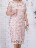 4xl 5xl Plus Size Summer Dresses for Wedding Guest Women's Short Sleeve Lace Floral Elegant Bodycon Formal Party Dresses