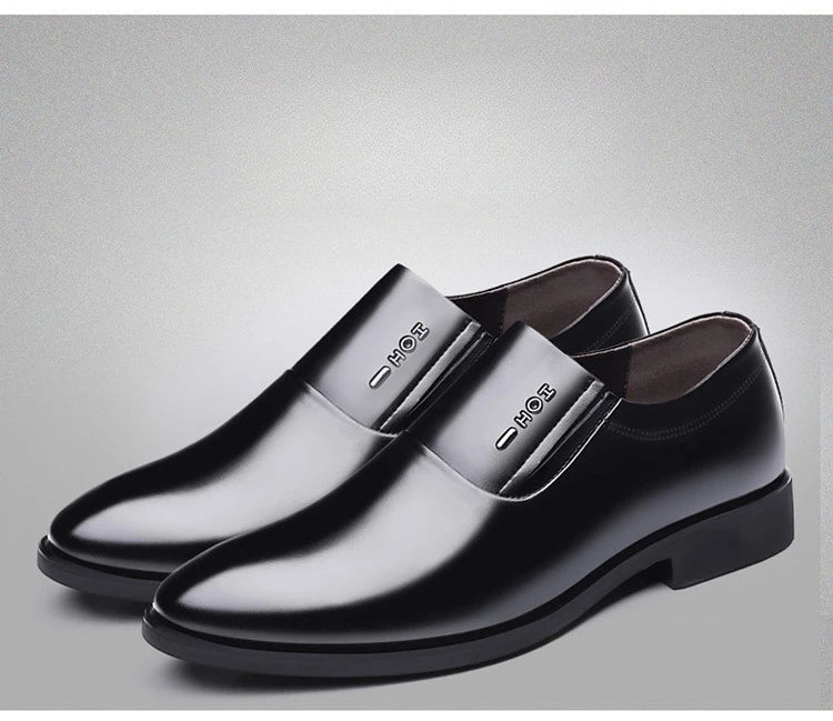 2026 New Men's Leather Slip-On Dress Shoes Formal Business Casual Loafers Male Fashion Non-slip Office Wedding Shoes Man