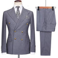 Double Breasted Men Suit Navy Blue High Quality Wedding Costume Party Prom Gold Buttons Groom Suits