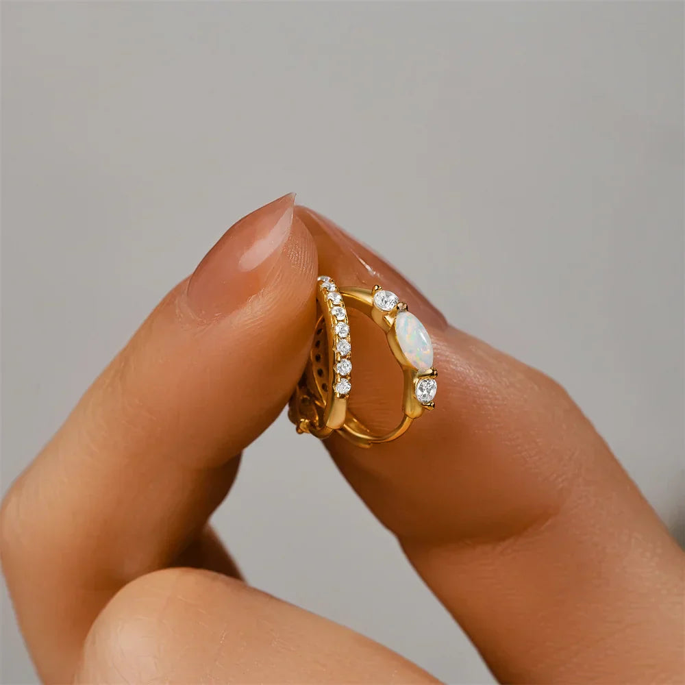 925 Sterling Silver White Zircon Opal Earrings For Women Girl Wedding Engagement Jewelry Delicate Ear Buckle jewelry