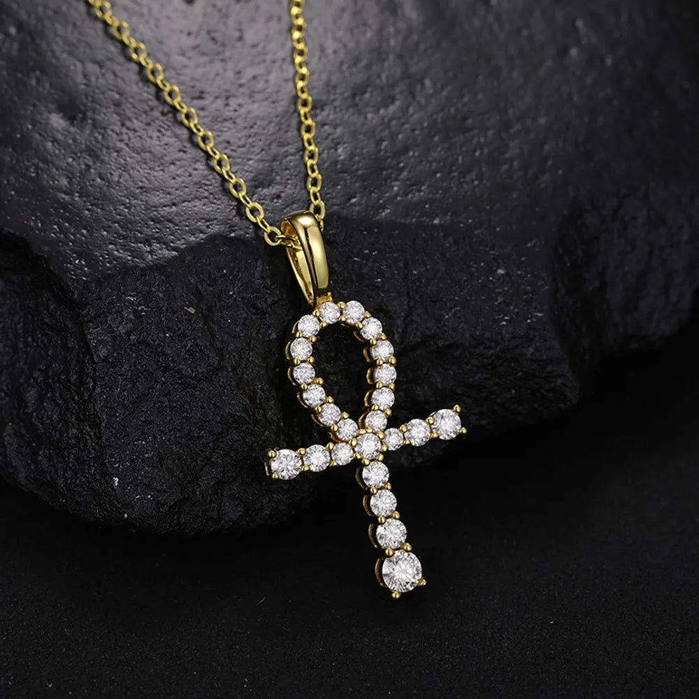 D VVS1 Moissanite Cross Pendant Necklace Full Diamond with GRA Wedding Party Jewelry Rope Chain Necklaces for Women Man