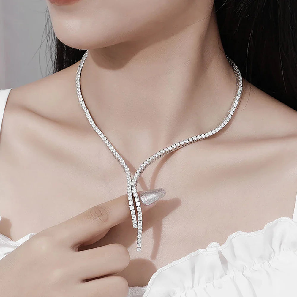 Long Tassel Full Moissanite Diamond Necklace With  Certificate S925 Sterling Silver Plated 18k Gold Tennis Necklace For Women