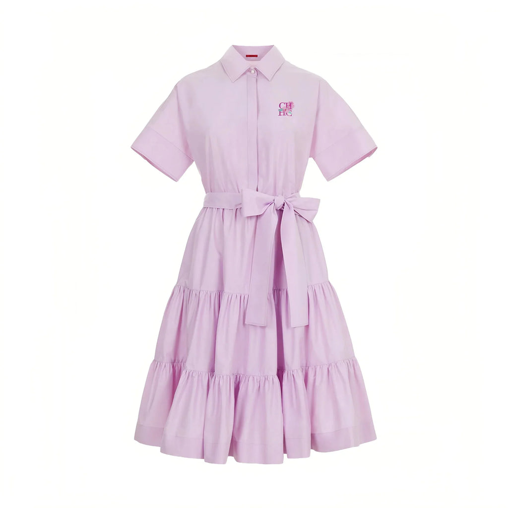 2025 Women Dress Summer Office Lady Elegant Long Sleeve Solid Color Shirt Sundress Casual Loose Buttons Lace Up Dress