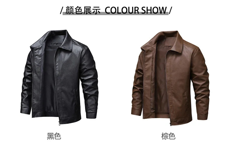 2025 new spring and autumn men's turn-down collar leather jacket men casual coat men's top windproof Loose fit trendy jacket