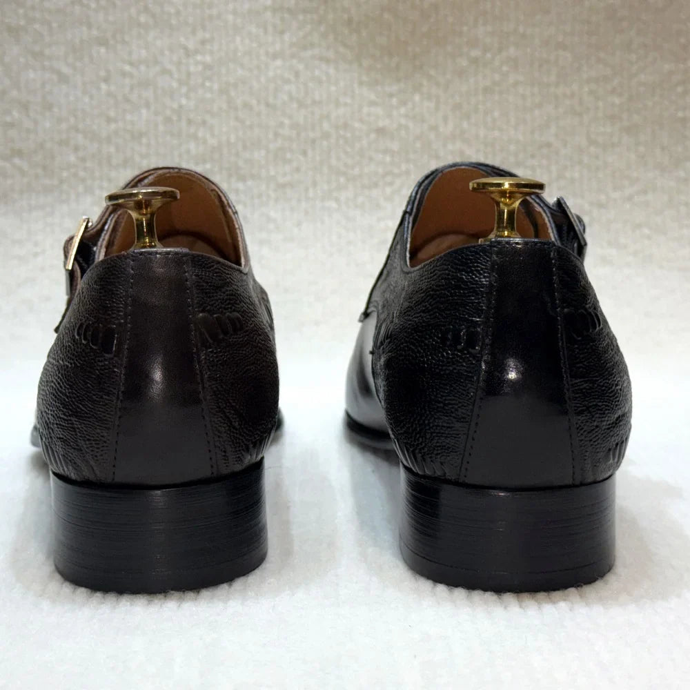 Men's Handmade Brown Monk Shoes Double Buckle Genuine Cow Leather Luxury Wedding Business Formal Basic Men's Footwear