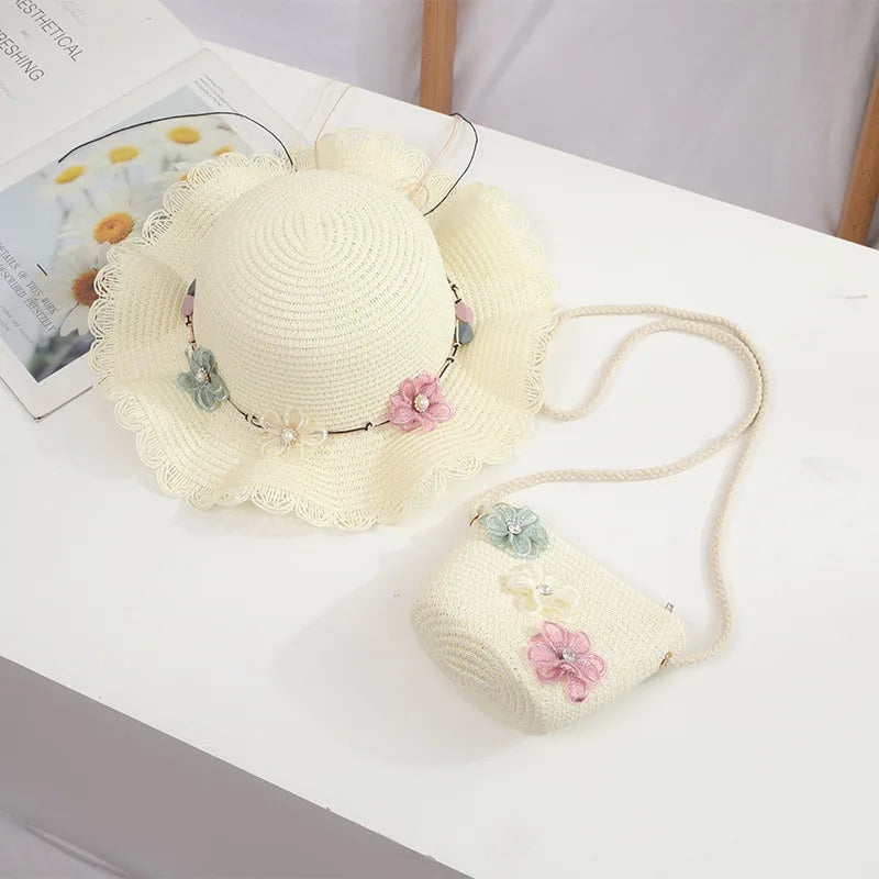 little girls summer straw sun hats and straw shoulder bags