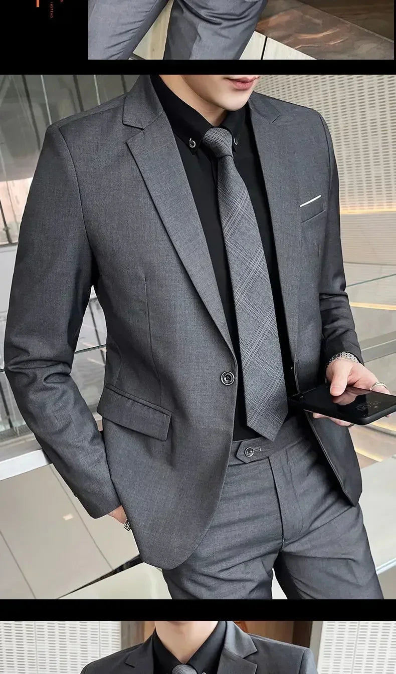 S-8XL (Blazer+ Vest + Pants) Men's fashion casual outdoor gentleman business wedding slim-fit formal British style wedding suit
