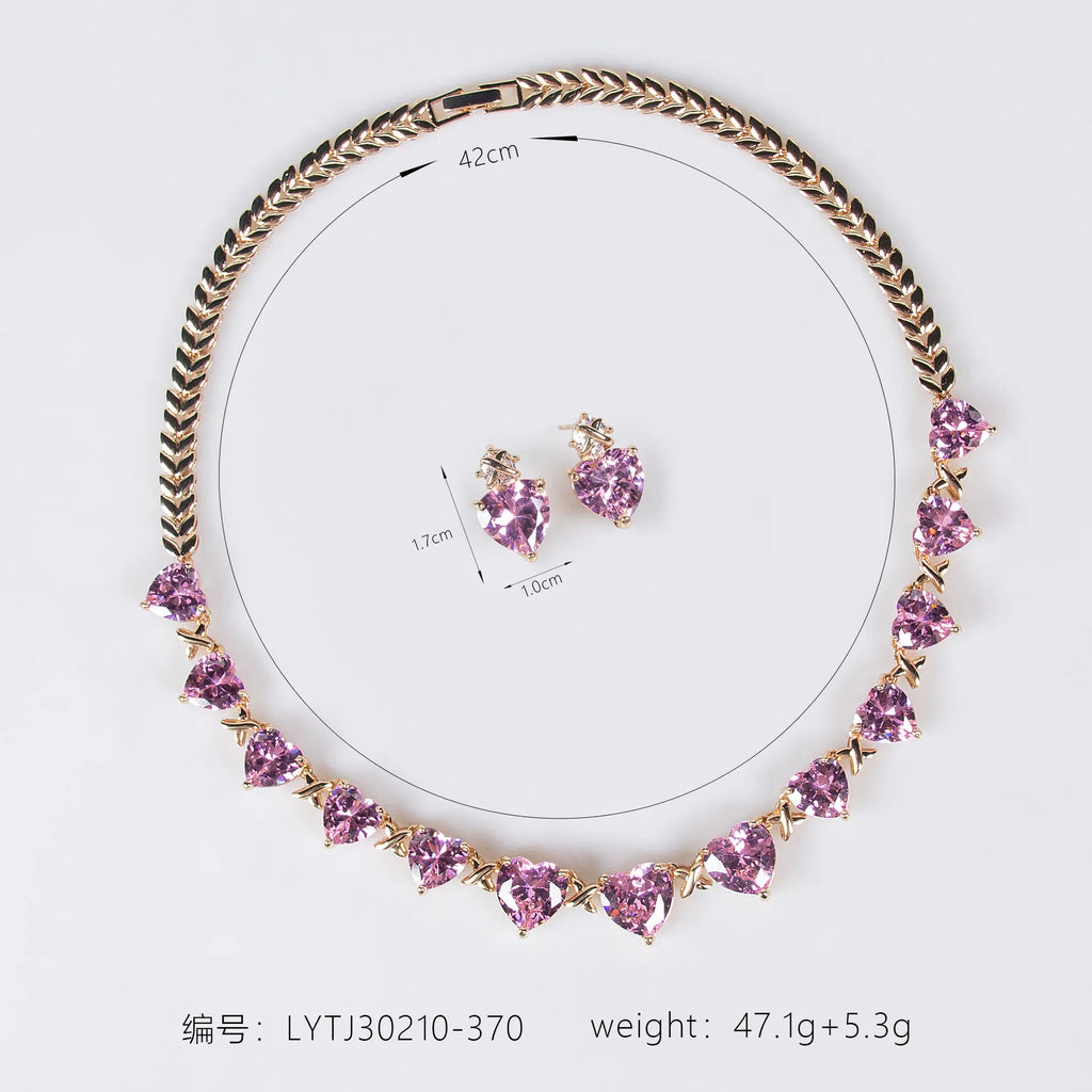 Niche New Style Pink Love Gemstone Pendant Earrings and Necklace for Women, High-End Designed Jewelry