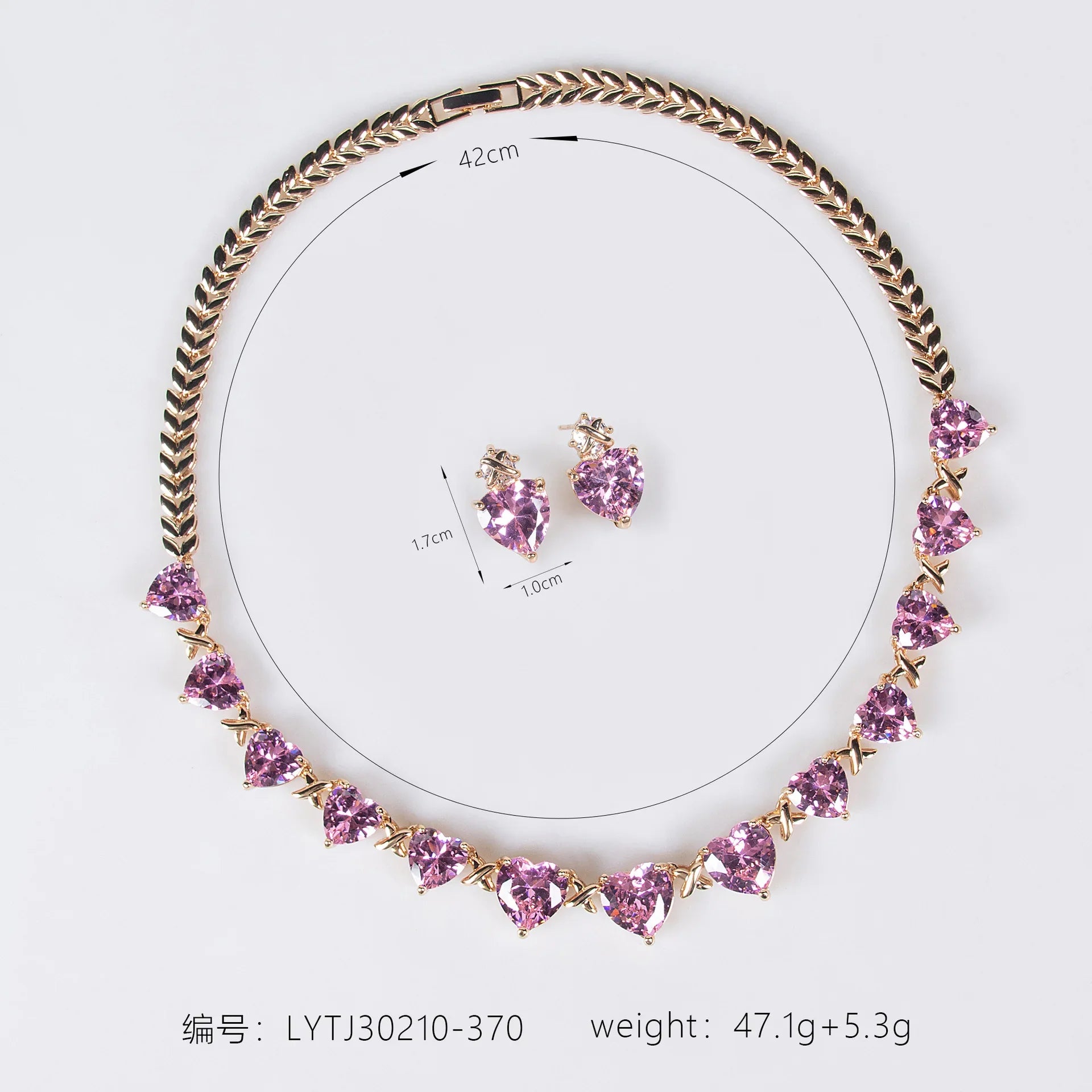 Niche New Style Pink Love Gemstone Pendant Earrings and Necklace for Women, High-End Designed Jewelry