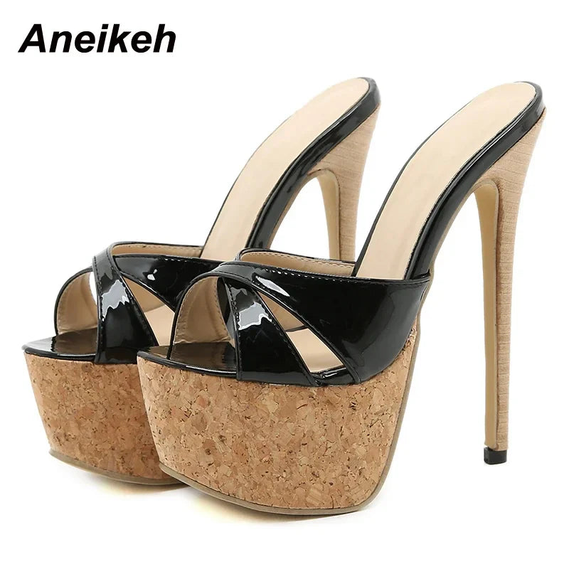Aneikeh 2025 حذاء نسائي صيفي بكعب عالٍ ونعل سميك، شبشب نسائي مفتوح من الأمام ونعل مسطح