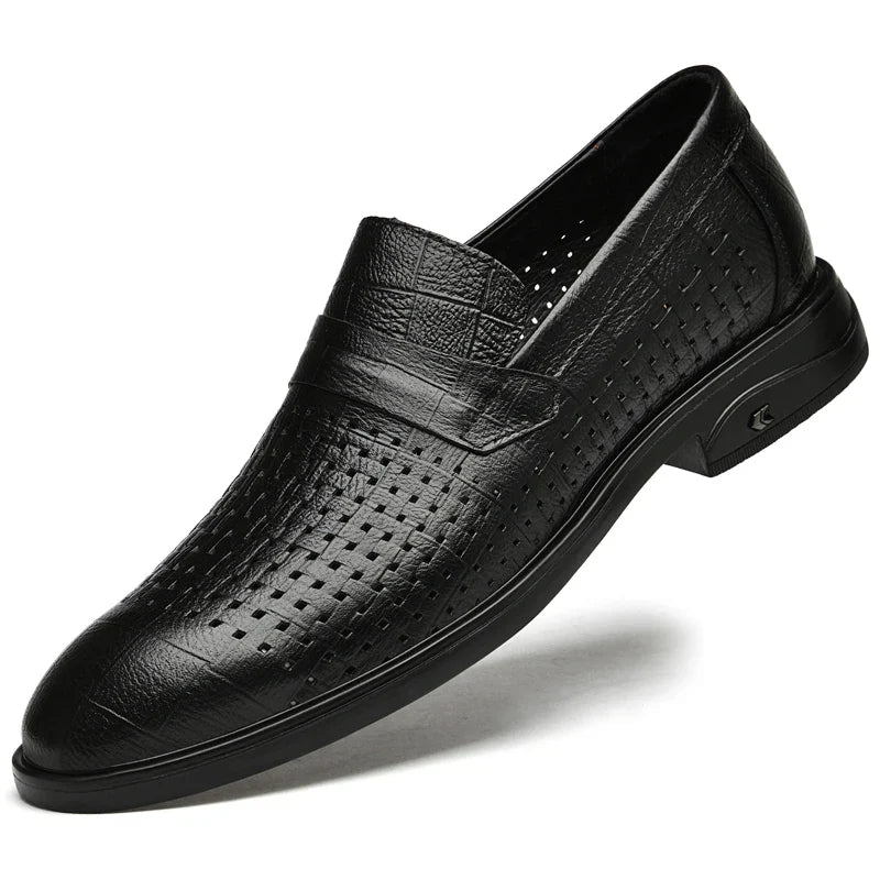 Italian Mens Casual Leather Outdoor Shoes Breathable Casual Hollow Out Men's Soft Bottom Shoes Comfy Flat Designer Walking Shoes
